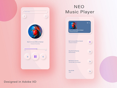 Neo Music Player app mobileui neomorphism portfolio ui uiux uxdesign