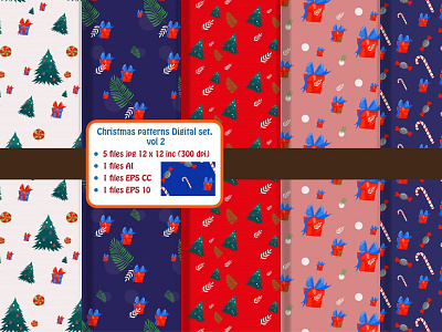 Christmas Pattern Digital Set ( Vol 2 ) art background christmas clipart christmas digital paper pack christmas ornament christmas set craft illustration pattern seamless wrapping paper