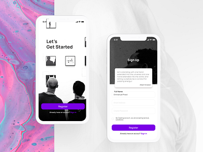 Mobile app onboarding screen and sign up dailyui design graphic design light theme log in minimalistic mobile design sign up typography ui ux visual design