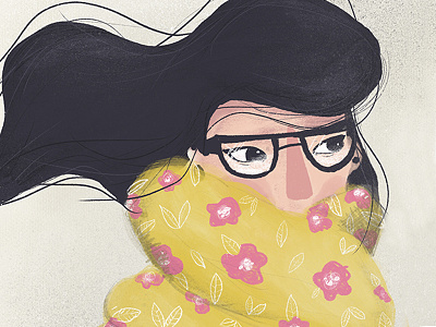 Winter girl glasses illustration winter yellow