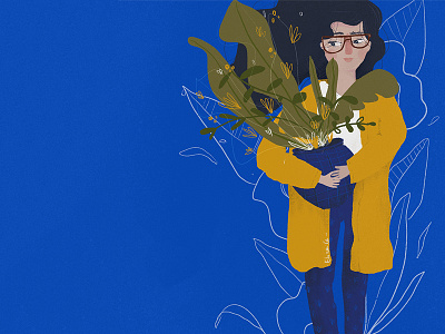 Plants blue girl glasses illustration plants procreate yellow