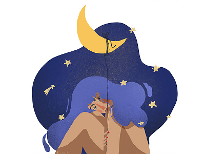 More nights girl illustration ipad moon night