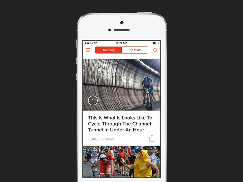 Push Alert Prompt and Trending Articles for BuzzFeed iOS app modal animation principle iphone ux ui mobile ios interface interaction design app