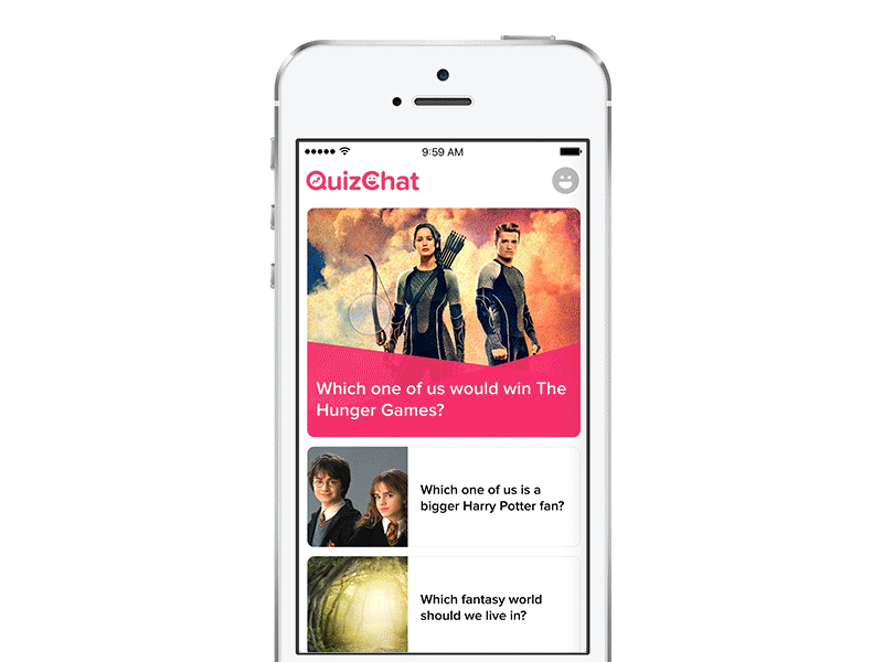 BuzzFeed QuizChat iOS app app cover feed interaction interface ios iphone mobile principle transition ui ux