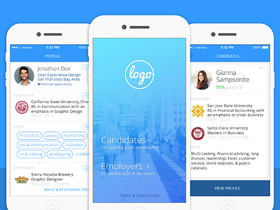 EmployMe [codename] candidates employers job placement mobile design ui ux
