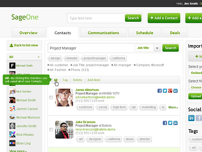 Sage Webapp Contacts List View