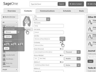 SageOne Web Application Contacts List (wireframes) design photoshop ui userexperience userinterface ux