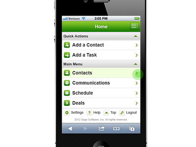 Sage Mobile Contacts Details iPhone App mobile photoshop ui