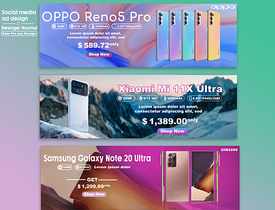 Social media ad design banner design graphic design oppo reno5 pro 5g postd design samsung galaxy note 20 ultra 5g social media ad design xiaomi mi 11x ultra