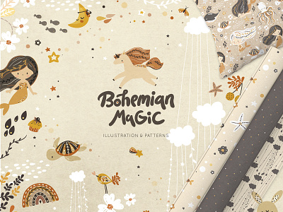 Bohemian illustration animal bohemian boho design elements illustration mermaid pattern sea vector