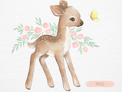 Watercolor baby deer animal baby baby shower bembi deer fawn illu illustration kids watercolor