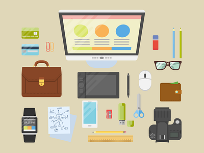 Designer office workplace flat icon illustration workplace