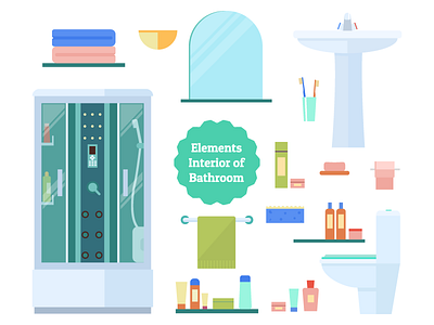 Bathroom furniture bathroom flat icon illustration interior