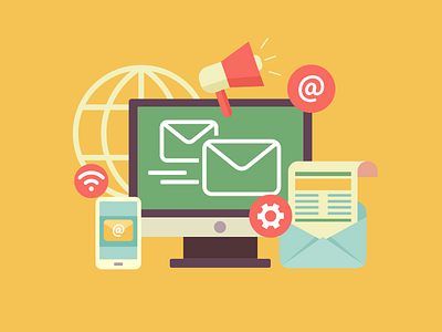 Email marketing computer email flat illustration kit8 marketing vector