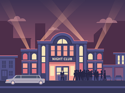 Night Club building club disco facade flat illustration kit8 music nightclub street vector