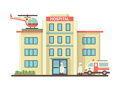 Hospital building ambulance building doctor emergency flat healthcare helicopter hospital icon illlustration kit8 vector