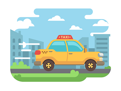 Yellow taxi cab car city flat illustration kit8 landscape service taxi vector
