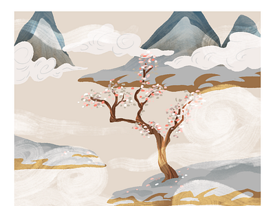 Japanese design illustrations of beautiful local scenery