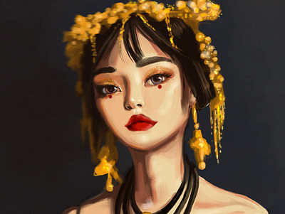 Golden crown 2d 2d artist girl golden illustration portrait stylization