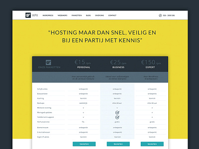 Hosting website - page price table