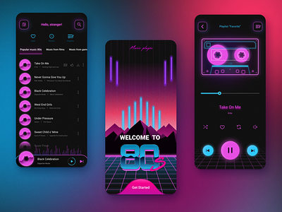Music player "Welcome to 80s" 80s app concept design illustration music retro ui ux