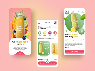 Fresh juices online store app app design graphic design ui ux vector