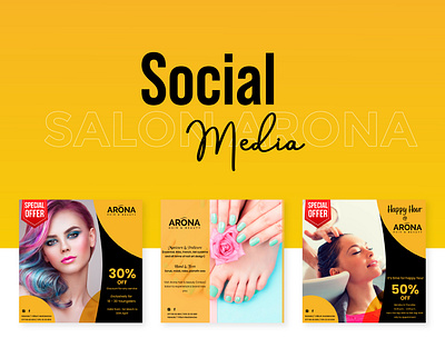 Social Media - Salon branding campaign cosmetics graphic design posts salon social media theme yellow