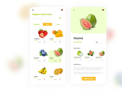 Organic Food Mobile App app branding design graphic design typography ui ux vector