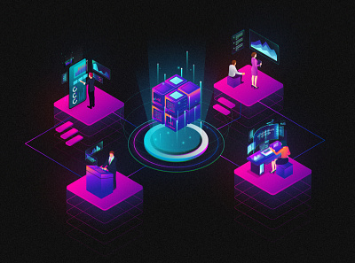 server cloud blockchain cloud data isometric server system