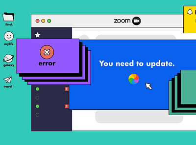 Zoom Meeting computer desktop error meeting pop up retro update software window work from home zoom zoom call