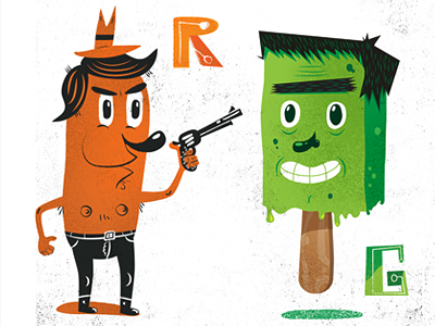 R and G from RGB. cartoon characters color design illustration rgb
