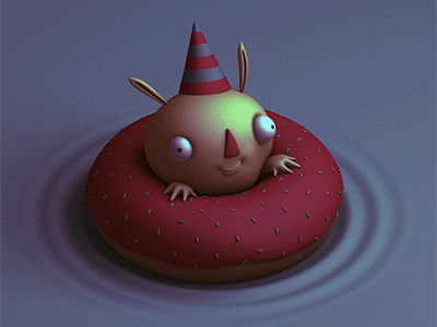 Floating donut party time animated c4d cartoon