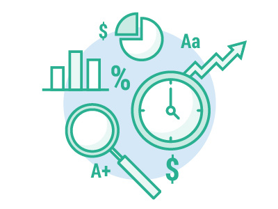 Finance Tools bar chart clock finance interest investments magnifying glass money pie chart