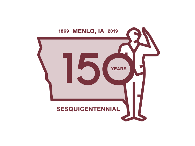Menlo, IA Logo salute celebration sesquicentennial town iowa anniversary logo