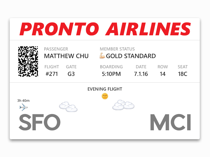 Pronto Airlines airline airplanes animation cloud dashboard emoji flight moon playful sun ticket ui