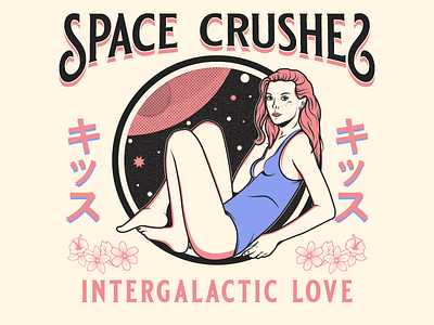 Space Crushes design girl graphic design graphicdesign halftone illustration illustrator japanese kiss love tshirt