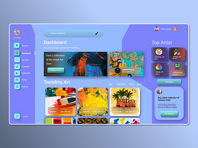 NFT Marketplace Dashboard art artist colorfull creative dailyui dashboard design digital graphic design illustration landing page logo marketplace modern new nft template theme ui xd