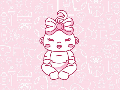 Beautiful Baby Girl baby baby character baby girl baby shower cute illustrated baby illustration its a girl line drawing patterns pink