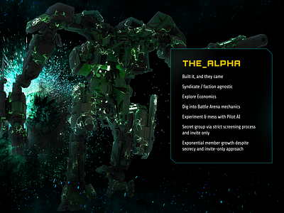 NFT Game Pitch Deck: The Alpha brandin design game mech mecha mechs nft