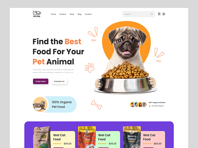 Pet Food Shop Website Design animals cat food dog food ecommerce food homepage landing page mockup pet adopt pet care pet food shop pet health pet lovers pet shop ui design ux design veterian