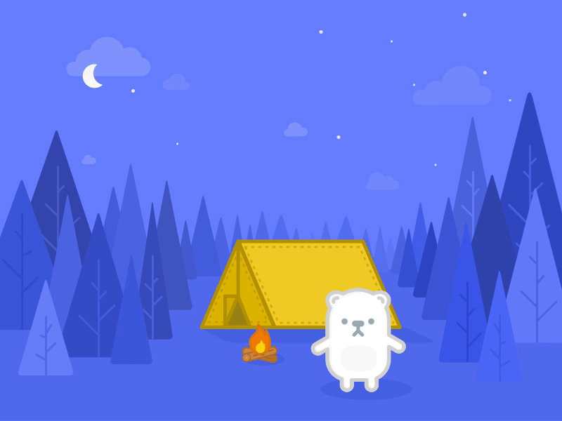 Lonely Poley bear debut gif icon illustration moon night tent trees