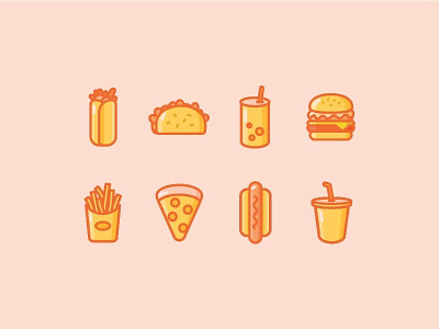 Fast Food Icons burger burrito food fries hotdog icons illustration milkshake pizza pop soda taco