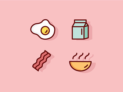 Breakfast in Colour bacon breakfast colour egg food icons illustration milk oatmeal