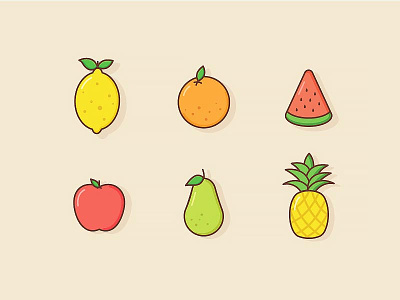 Fruity Feelingz apple colour food fruit icon illustration lemon orange pear pineapple watermelon