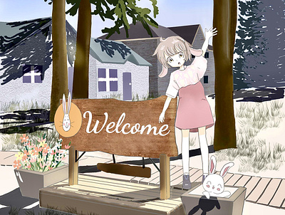 Welcome to the bunny's home children illustration design illustration