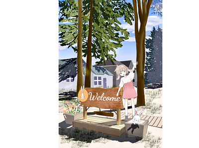 Welcome to the bunny's home childrens illustration design illustration