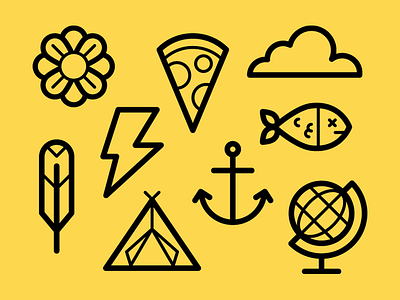 Easy like some Sunday working... anchor cloud feather fish flower globe graphic icon lightening pizza set symbol tent