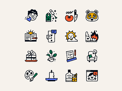 Lockdown icons animal crossing boyfriend cake cocktail cooking icon icon design illustration lineart morning pages nail art painting plants sunshine texture video call whiskey