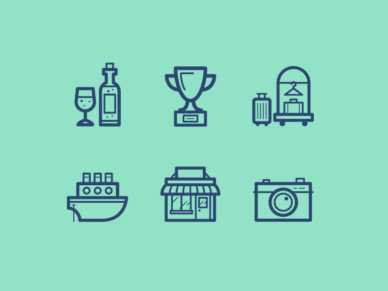 Condé Nast Traveler - Icons icon set vector illustration travel bar award hotel ship shop camera