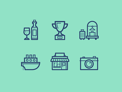 Condé Nast Traveler - Icons award bar camera hotel icon illustration set ship shop travel vector